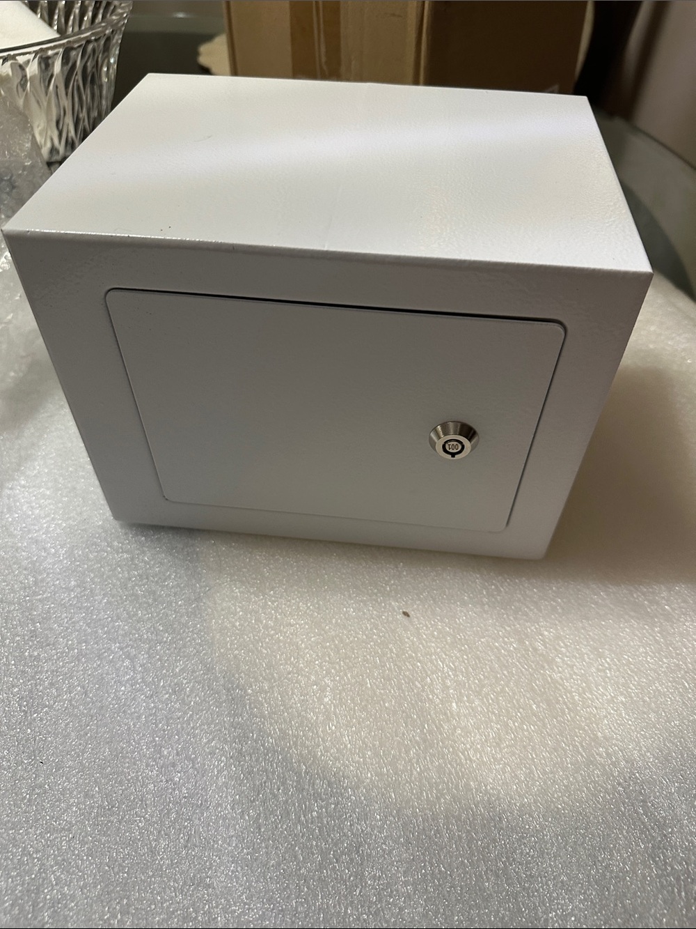 Small White Metal Lockbox with Keyed Lock